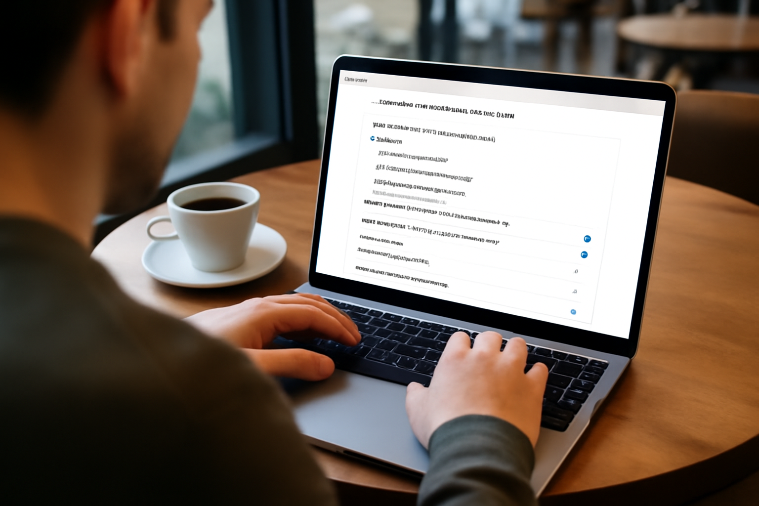 Personne consultant les paramètres de confidentialité d’un navigateur sur un ordinateur portable
