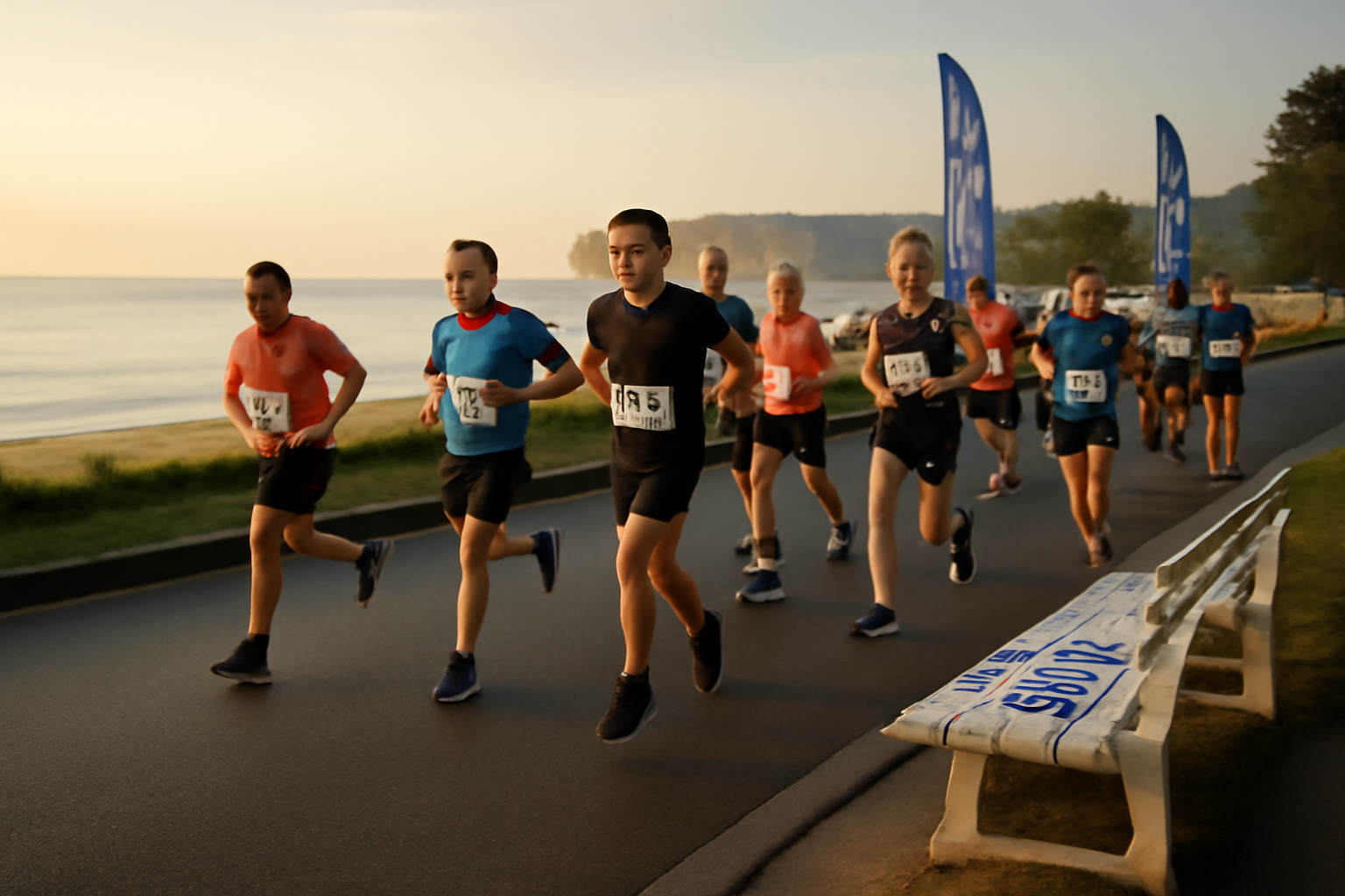 Semi marathon normandie : coureurs sur la côte normande au lever du jour