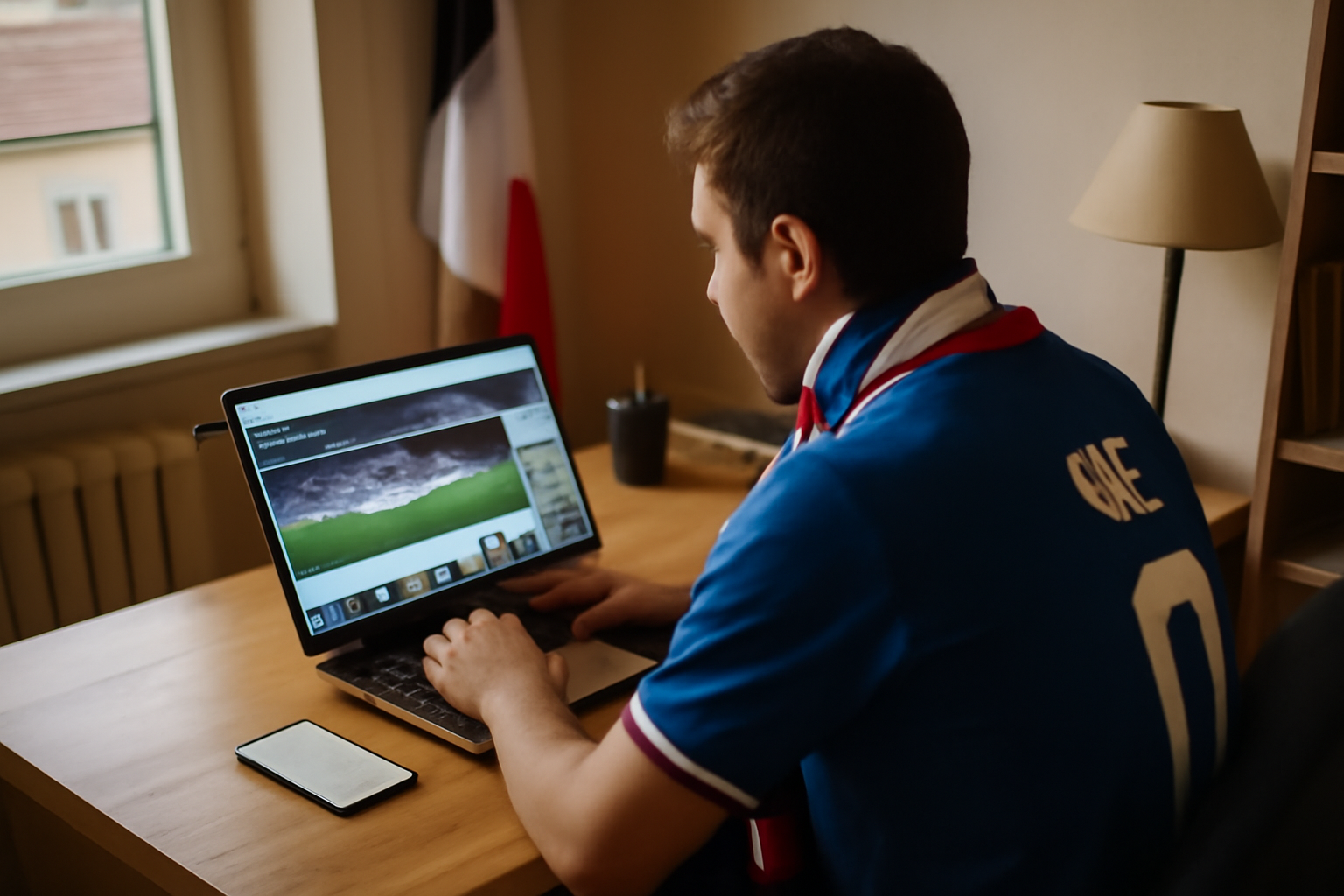 site officiel fc rouen sur écran d’ordinateur avec page actualités du club, lumière naturelle, ambiance bureau