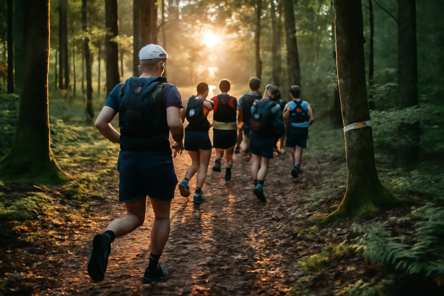 Trail grand est : coureurs en course nature sur sentier du Grand Est, lumière de matin