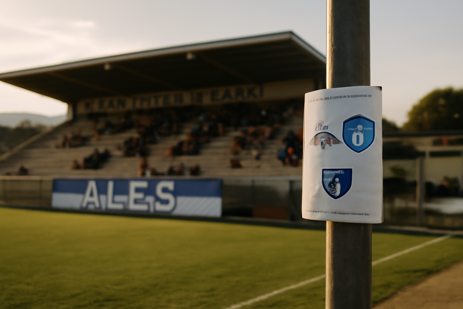 OAC Football : stade Pierre Pibarot à Alès, tribunes et panneau de match