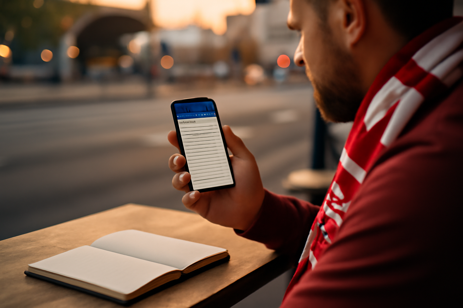 classement as nancy lorraine sur un écran de smartphone avec tableau Ligue 2 en arrière-plan, ambiance stade en soirée