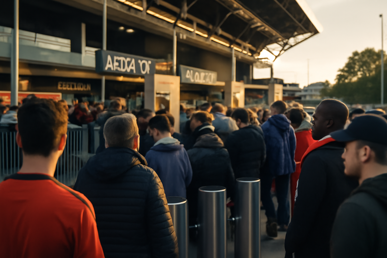 stade rennais fc olympique de marseille : vue extérieure du stade et entrée billetterie à Rennes, photo réaliste
