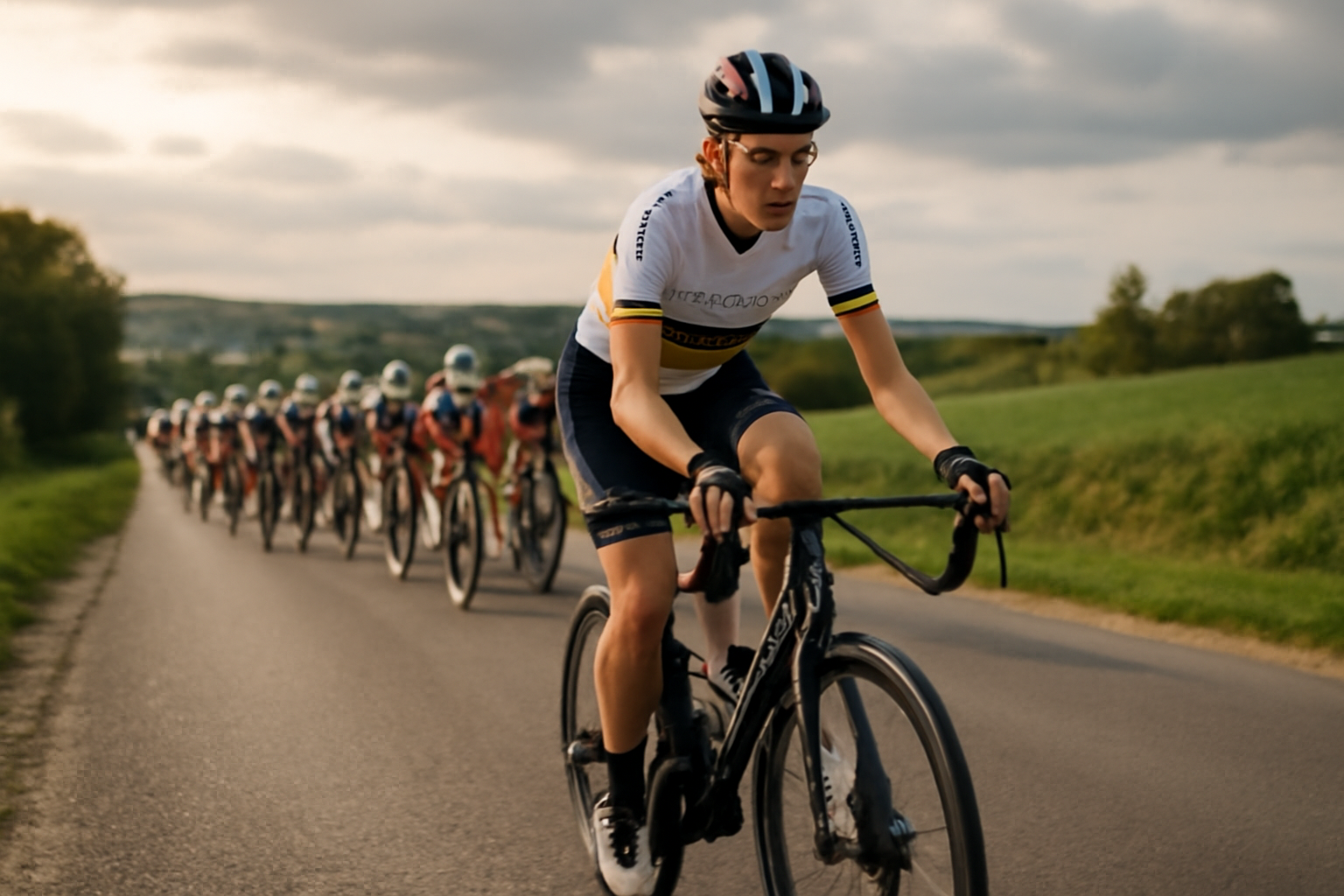 Demi Vollering en course cycliste sur un parcours de classiques