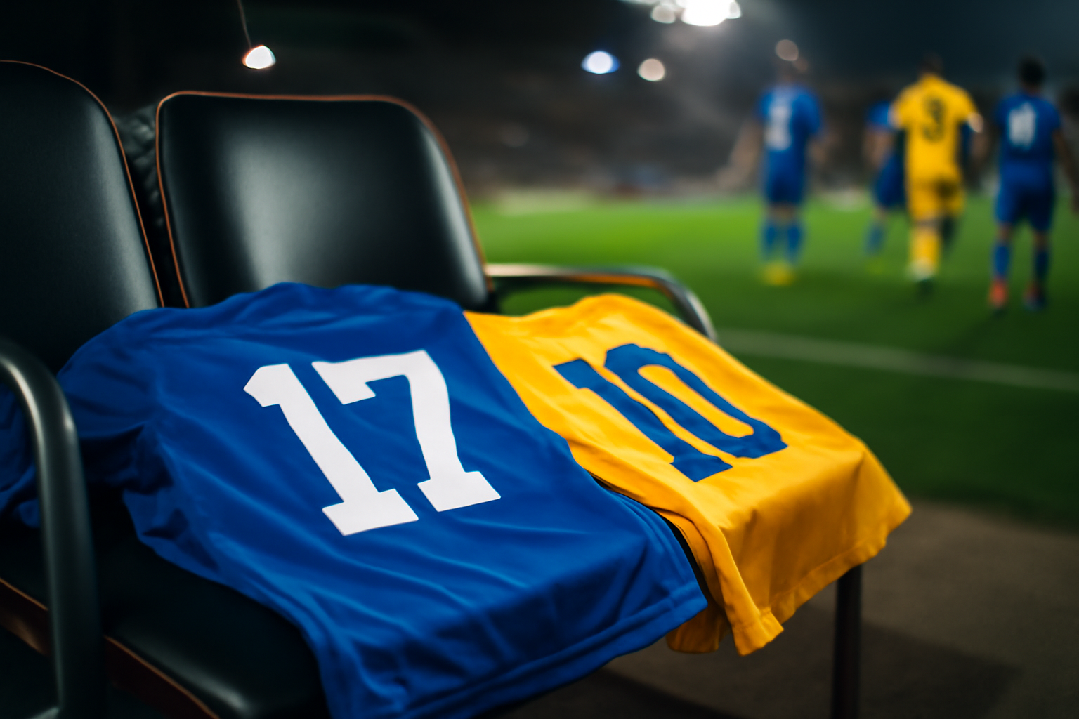 numéros de maillot des joueurs de al-nassr fc 2025-2026 sur un banc