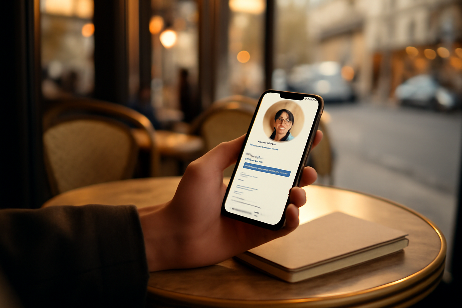 Cyrille Pouget : écran de téléphone affichant un profil officiel avec bouton Message