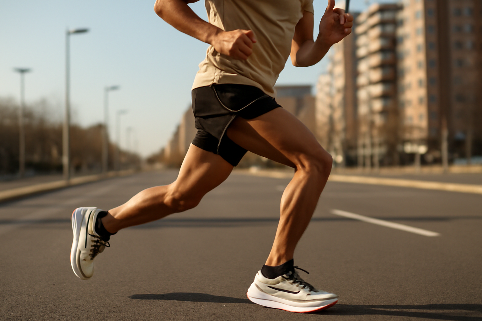 saucony endorphin speed 5 en séance tempo sur route sèche, coureur en mouvement
