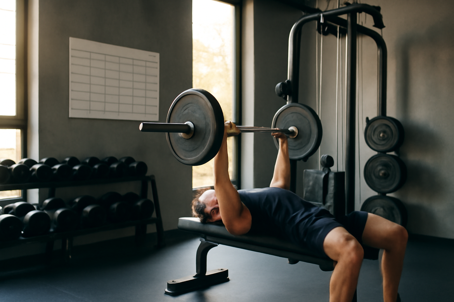 Split 2.0 en musculation : deux séances par semaine, développé et rowing sur un banc et une poulie
