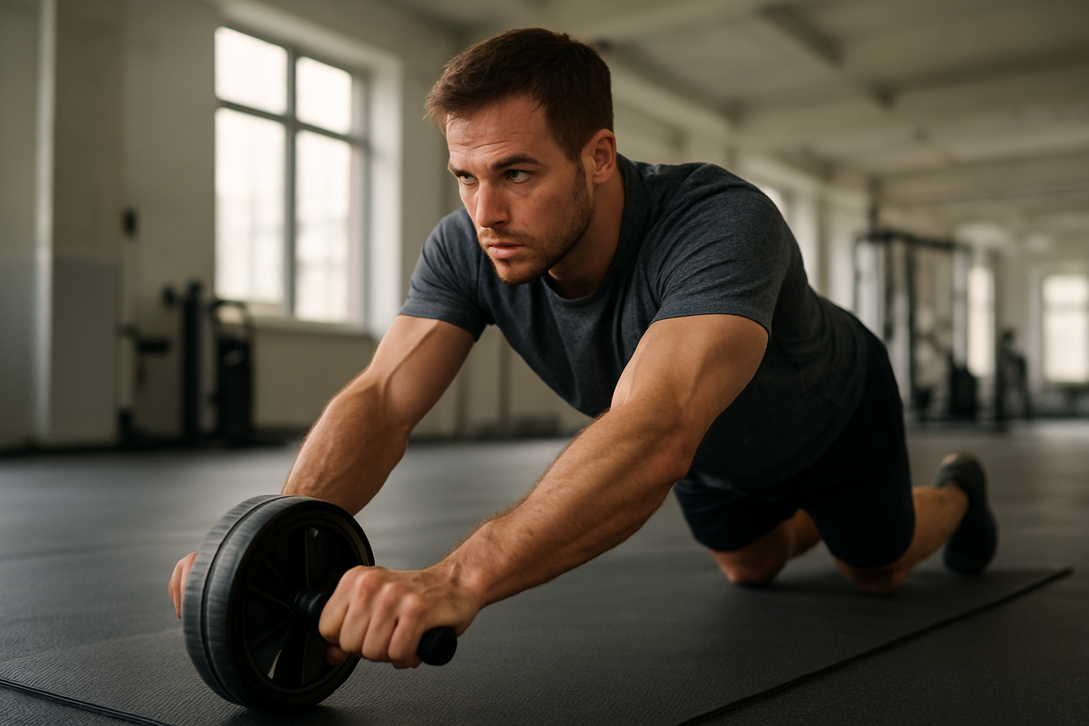 Roue à abdominaux : exercice en genoux avec gainage et bassin neutre