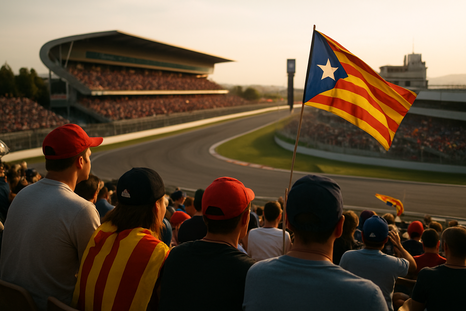 Photo réaliste du Circuit de Barcelona-Catalunya à Montmeló avec des supporters et les tribunes avant le grand prix barcelone