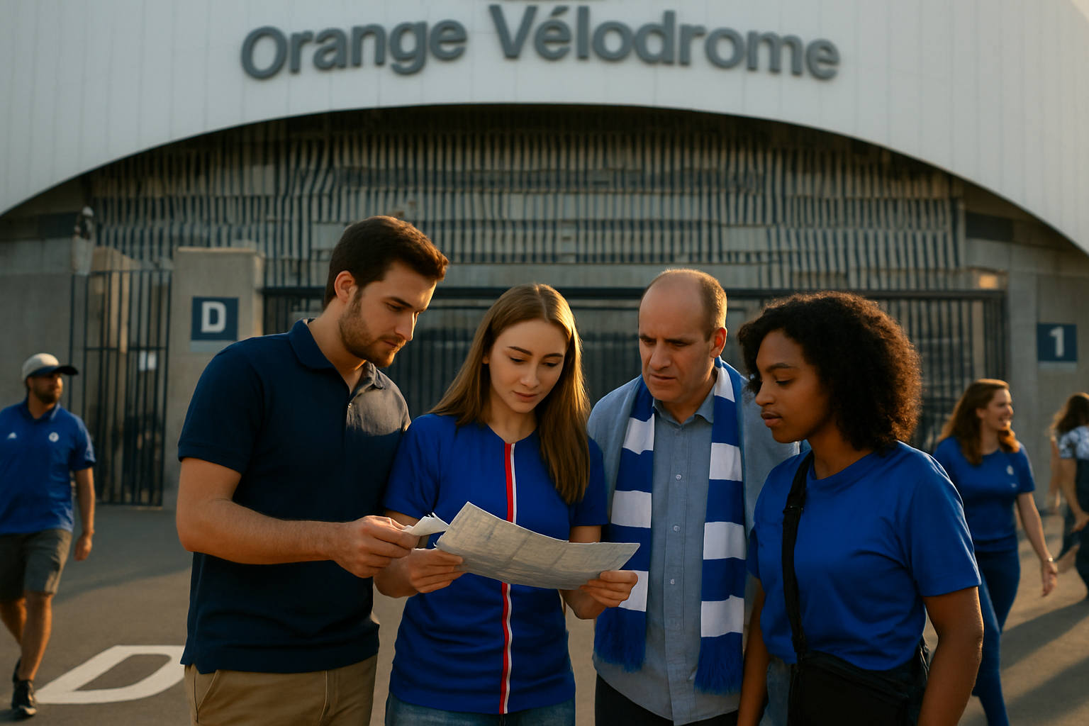 Plan d’accès du Vélodrome de Marseille près des portes d’entrée, avec une signalétique lisible