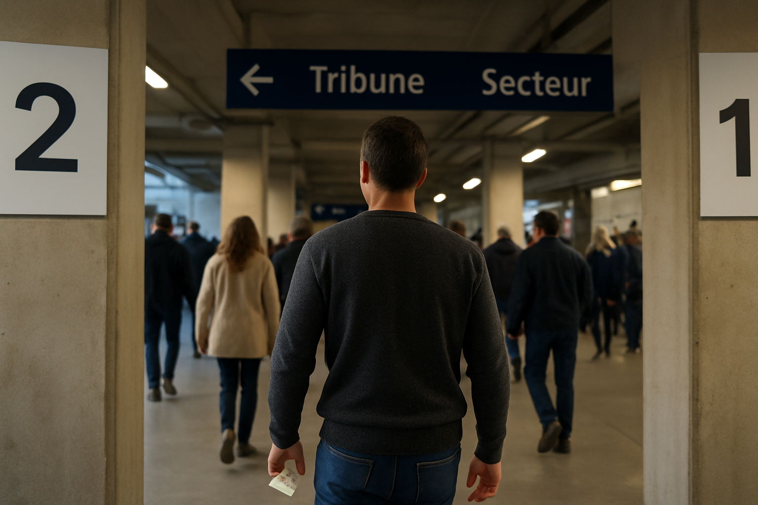Couloirs numérotés et repères de tribunes à l’intérieur du Vélodrome