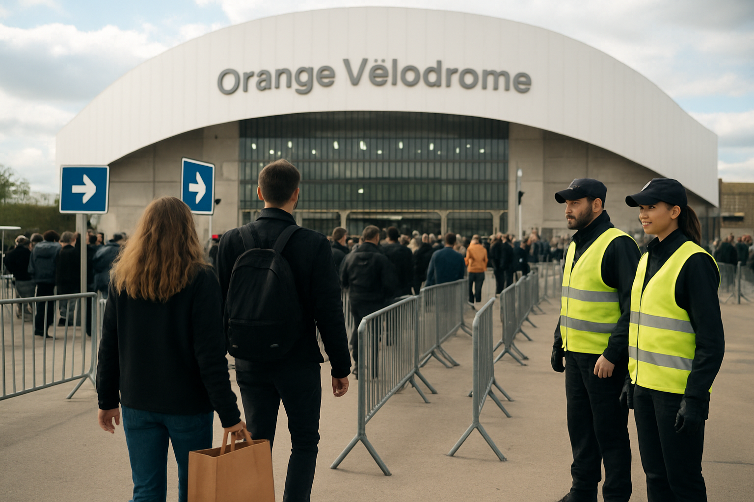 Accès piéton vers l’Orange Vélodrome avec contrôle et files organisées